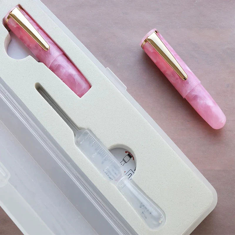 Wancher Super Mini Fountain Pen - 65mm Pocket Eyedropper Pen with Vivid Acrylic Barrel and Pipette Pink