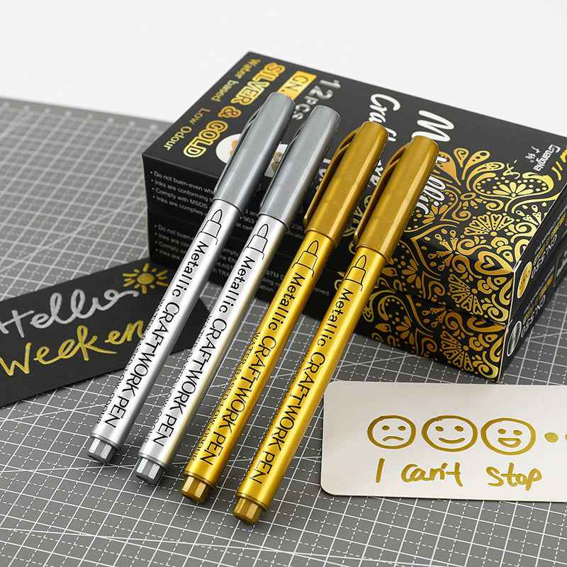GUANGNA Gold Silver Metallic Permanent Marker Pens 12 Pack