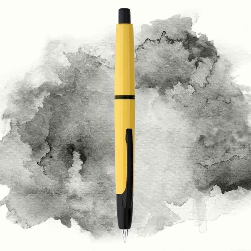 Majohn A2 Press Retractable Fountain Pen Extra Fine Nib with Box Yellow--Black Clip