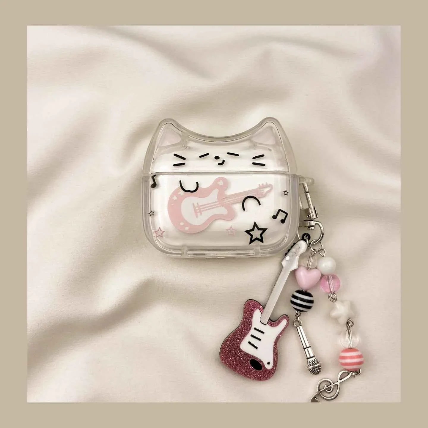 Cute Line Art Guitar Cat AirPods Case C