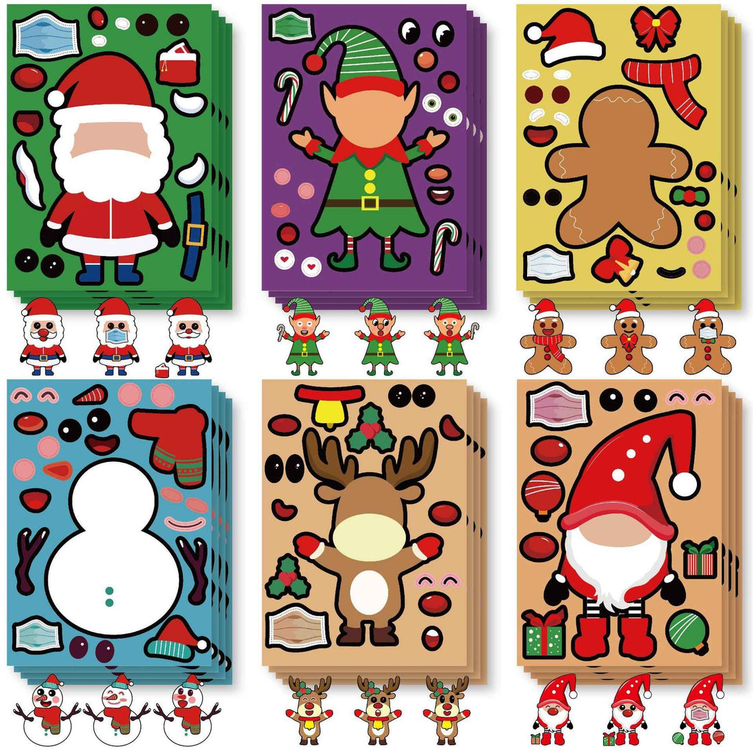 24 Sheets Christmas Make a Face Stickers for Kids Cards Crafts