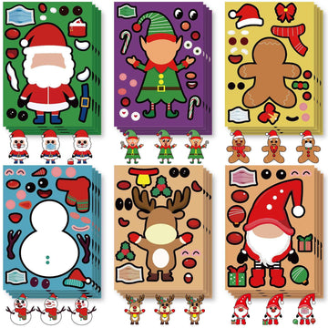 24 Sheets Christmas Make a Face Stickers for Kids Cards Crafts
