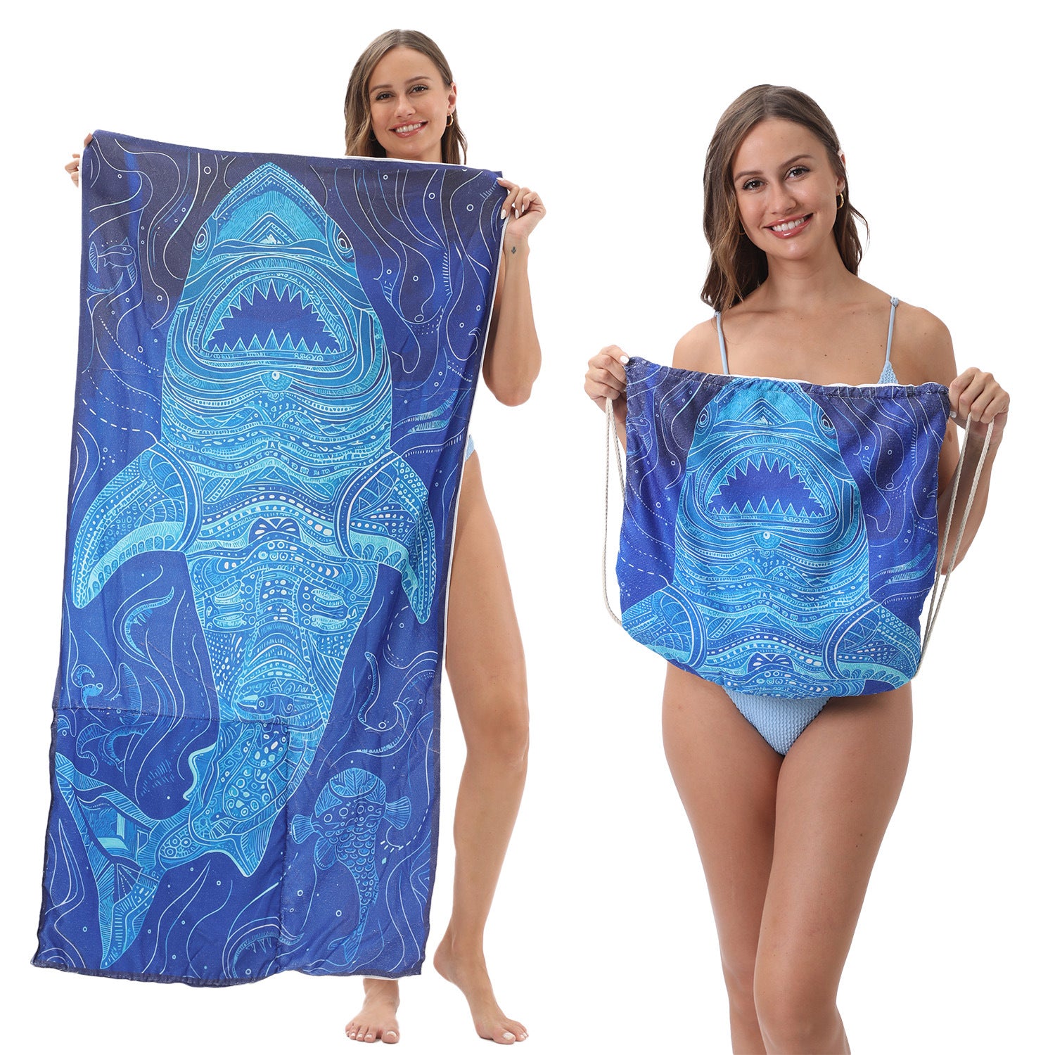 2-in-1 Foldable Printed Beach Towel Built-In Storage Bag