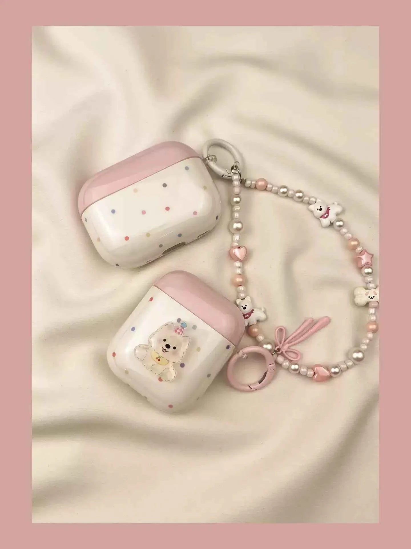 Pink Polka Dot 3D Westie Dog Plastic AirPods Case