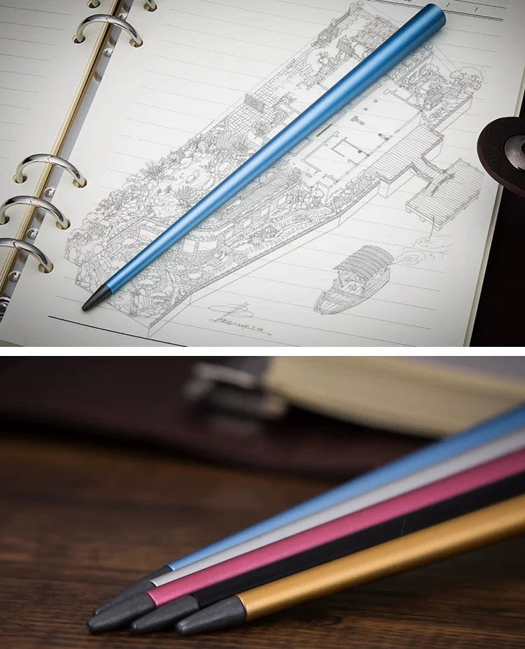 GNASEET Inkless Eternal Pencil – Tapered Metal Body | Black / Rose Red/ Silver / Gold