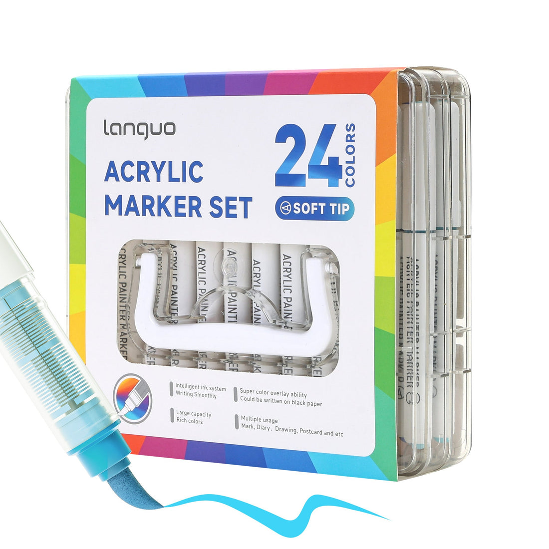 Languo 24/36/48/60 Colors Acrylic Paint Markers Set - Brush Tip 24 Colors