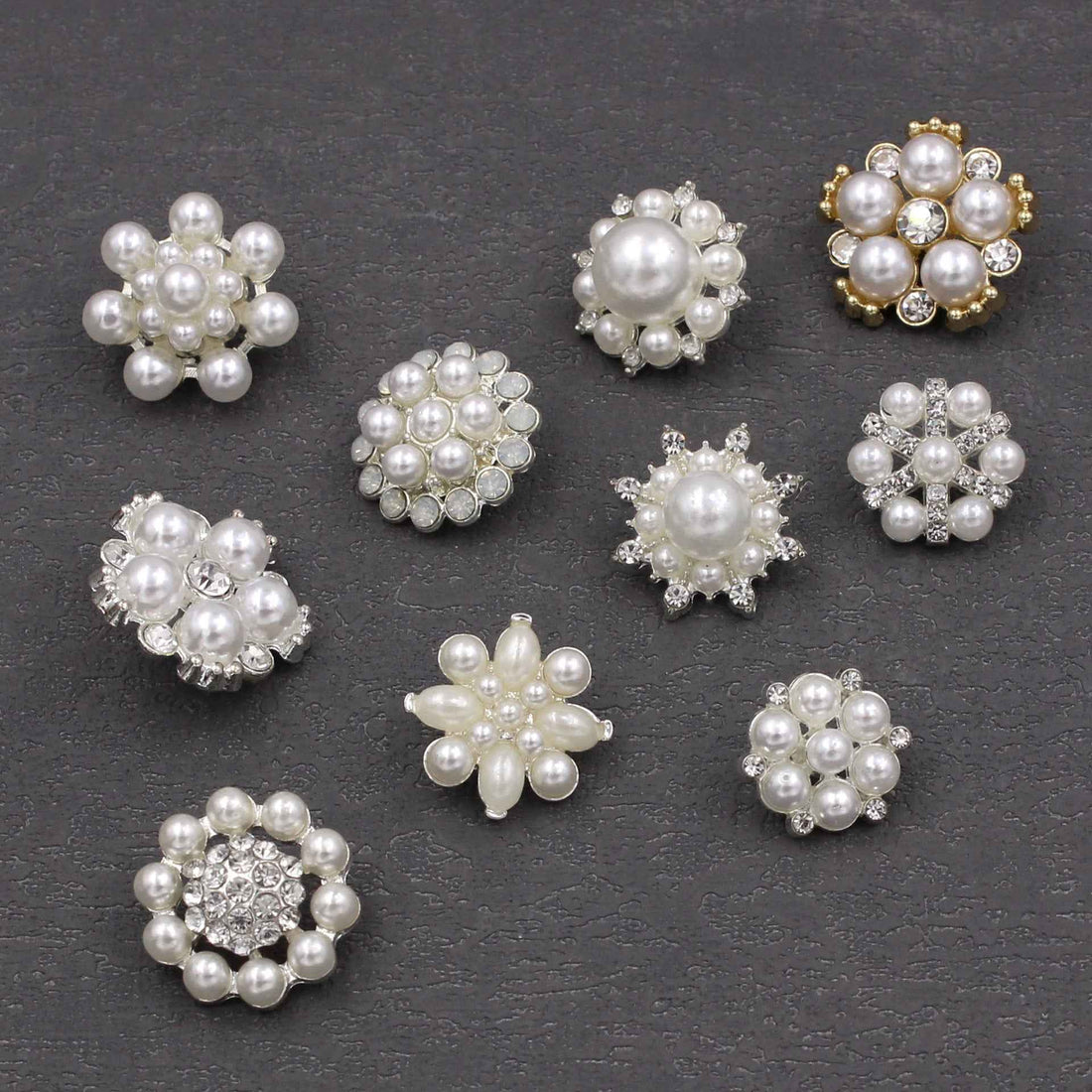 50-pack pearl & rhinestone shank buttons, mix of gold- and silver-tone designs