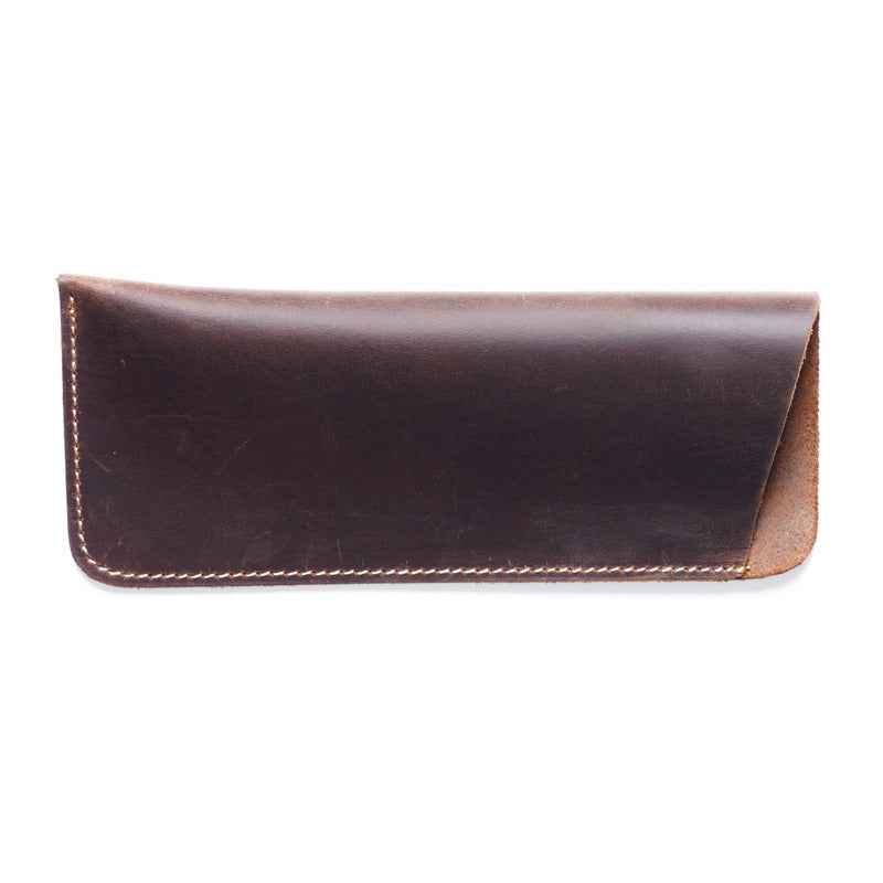 Vintage Crazy Horse Leather Pen Pouch Sleeve Eyeglasses Holder Black