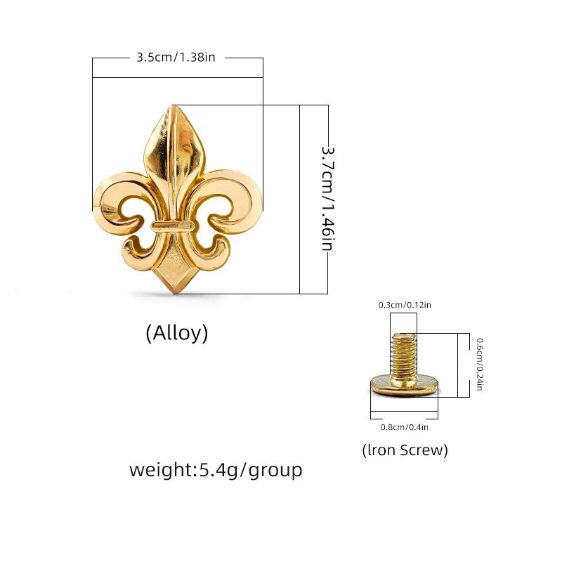 Schraubniet-Studs, goldfarbene Fleur-de-Lis Ornamente mit Gewindeschraube