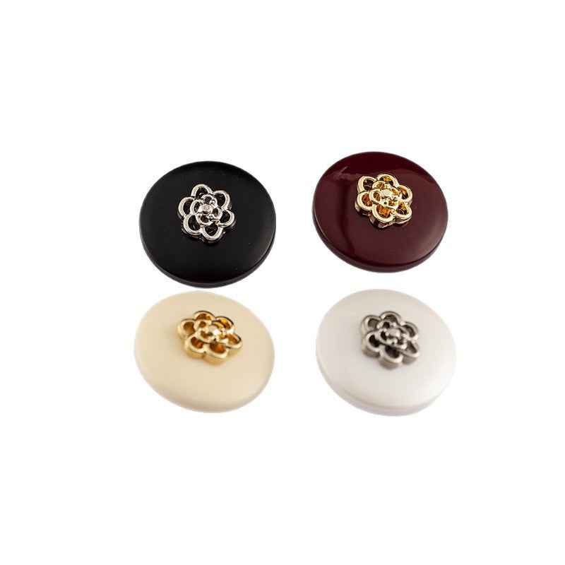 Round resin buttons with metal shank—matte black, wine, pearl white, beige (4 colors)