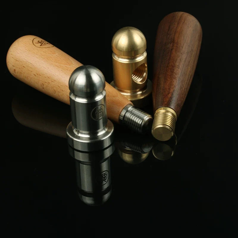 Japanese Round-Head Mallet – Luban Kintsugi Ceramic Repair Hammer | Black Walnut + Copper Head / Beech + Steel Head | 118 × 52mm | 185g