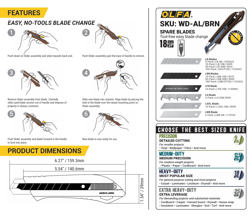 OLFA 18mm WD-AL Wood Composite Auto-Lock Utility Knife