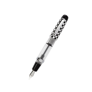 OPUS 88 Mini Pocket Fountain Pen - Traditional Eyedropper Filling, Clear Acrylic Demonstrator, Stainless Steel Nib Black White