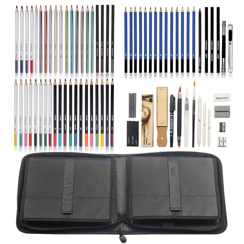 KALOUR 83 Piece Art Drawing Supplies Colored Sketching Pencils Set