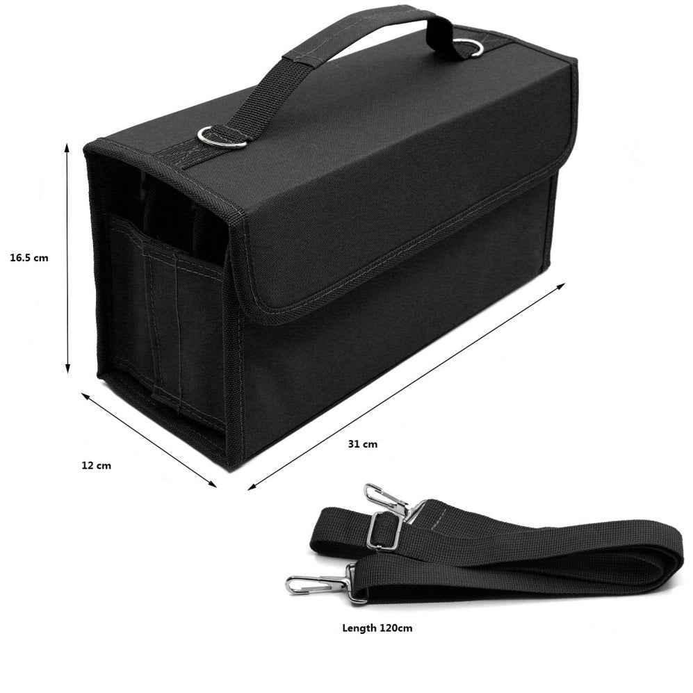Markers Case Oxford Organizer Holder with 80 Slots Black