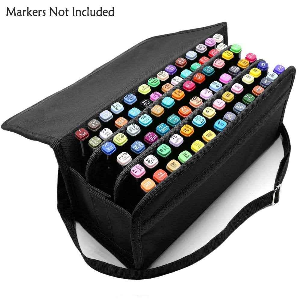 Markers Case Oxford Organizer Holder with 80 Slots Black