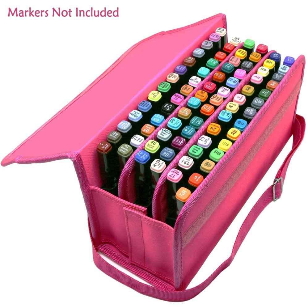Markers Case Oxford Organizer Holder with 80 Slots Pink