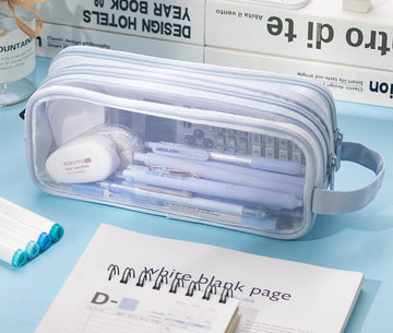 Angoo Mesh Transparent Pencil Case Large Capacity School Supply Organizer Light Blue
