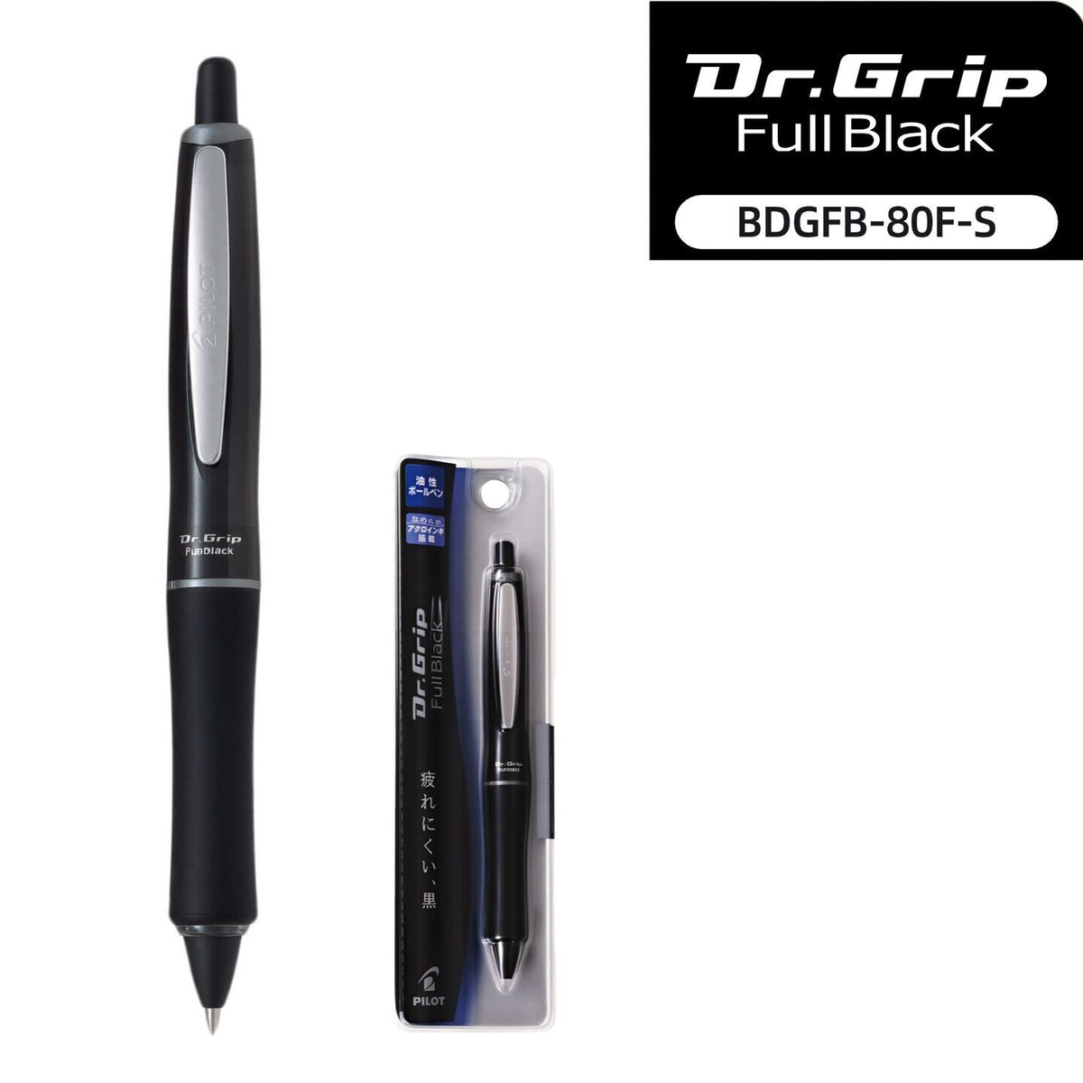PILOT Dr. Grip FullBlack Hybrid Ink Ballpoint Pen, 0.7 mm Black | BDGFB-80F Black Silver
