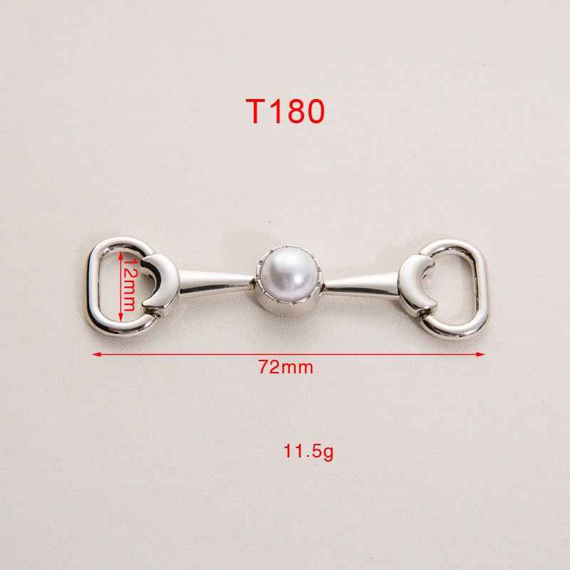 72mm metal shoe buckle chain with pearl center; heart-loop ends, gold and silver set