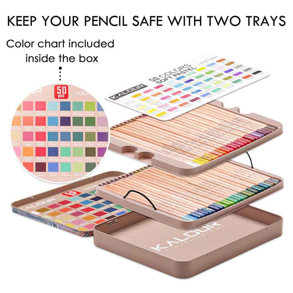 KALOUR 50 Soft Pastel Colored Art Drawing Pencils Set