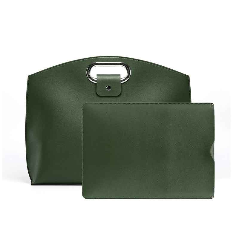 PU Leather Laptop Handbag & Sleeve 2-Piece Set 13.3/14 Inch Dark Green