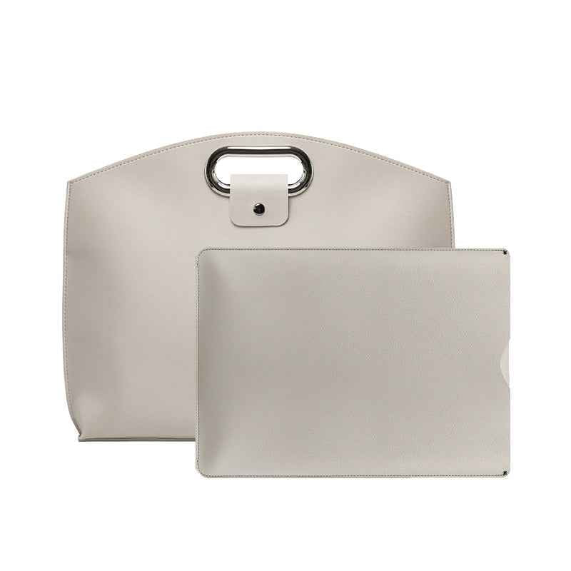 PU Leather Laptop Handbag & Sleeve 2-Piece Set 13.3/14 Inch Milky White