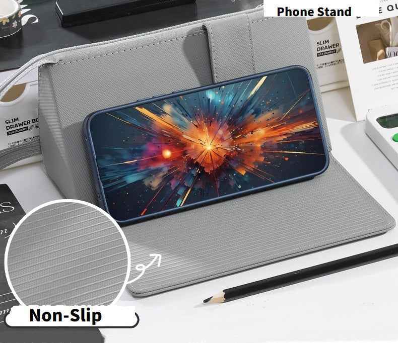 PU Leather Multi-Function Stationery Bag Pen Pouch with Phone Stand