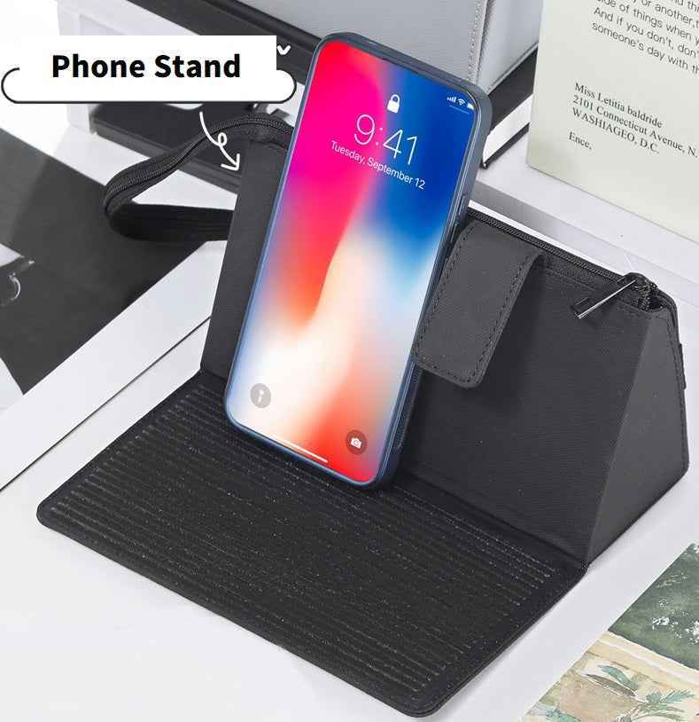 PU Leather Multi-Function Stationery Bag Pen Pouch with Phone Stand