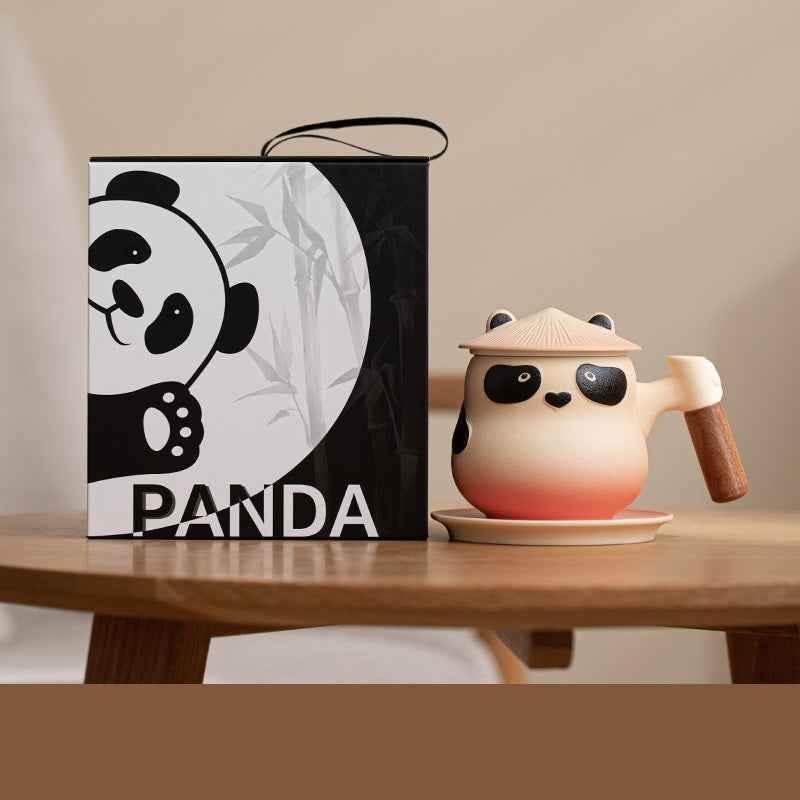 11oz Panda Tea Mug with Infuser and Lid Strainer Coaster Pink