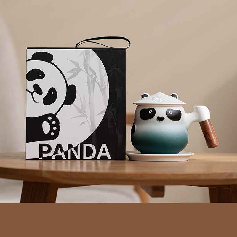 11oz Panda Tea Mug with Infuser and Lid Strainer Coaster Peacock Green