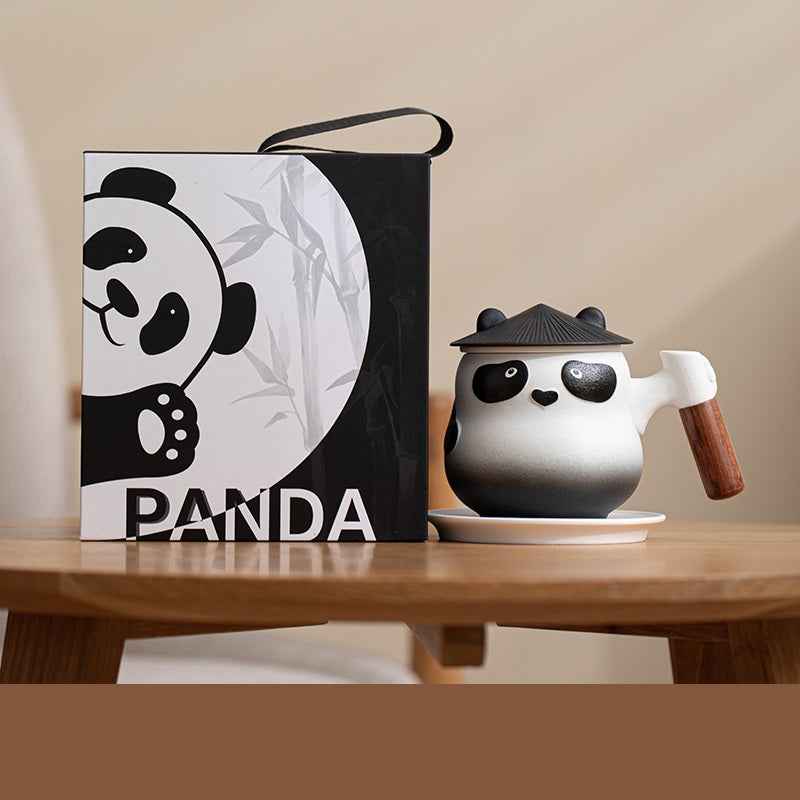11oz Panda Tea Mug with Infuser and Lid Strainer Coaster Black Black