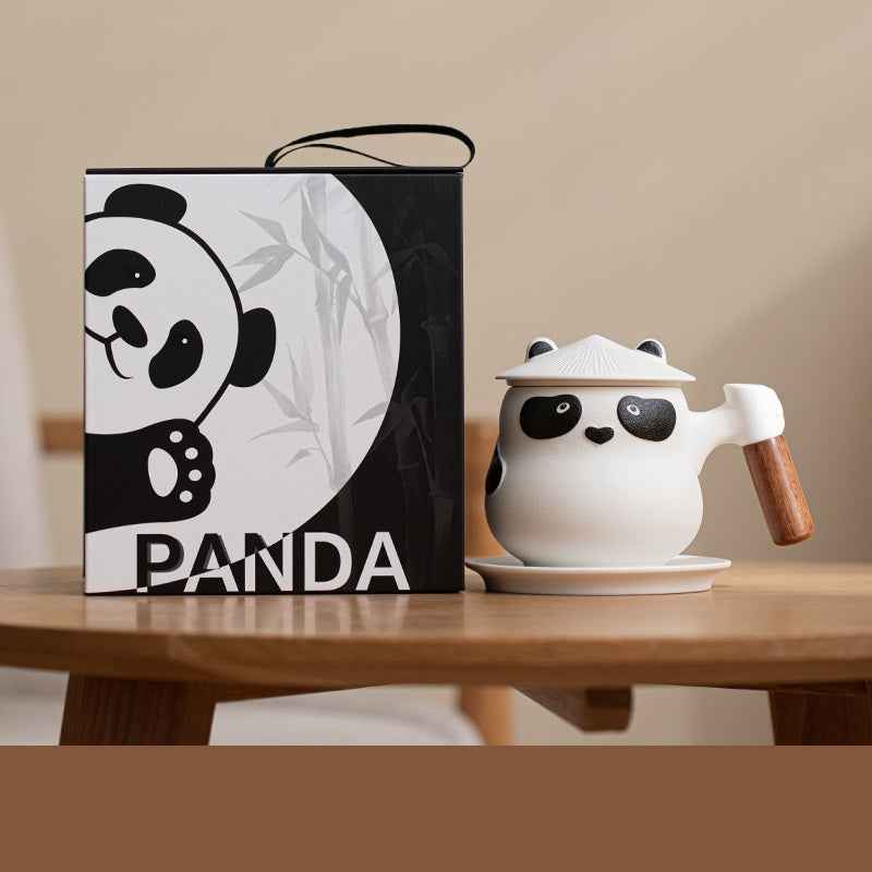 11oz Panda Tea Mug with Infuser and Lid Strainer Coaster White