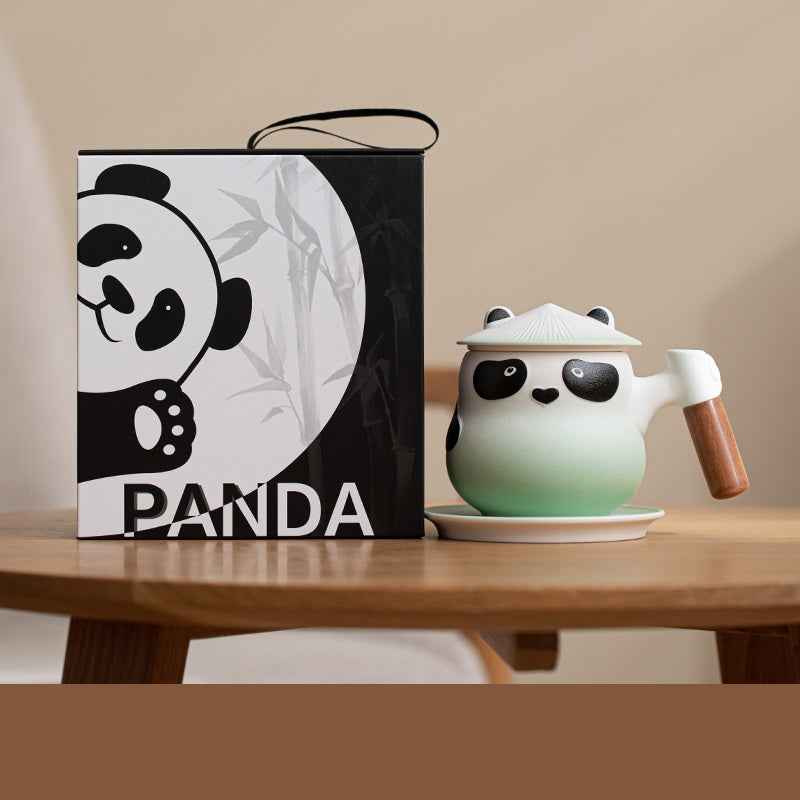 11oz Panda Tea Mug with Infuser and Lid Strainer Coaster Forest Green