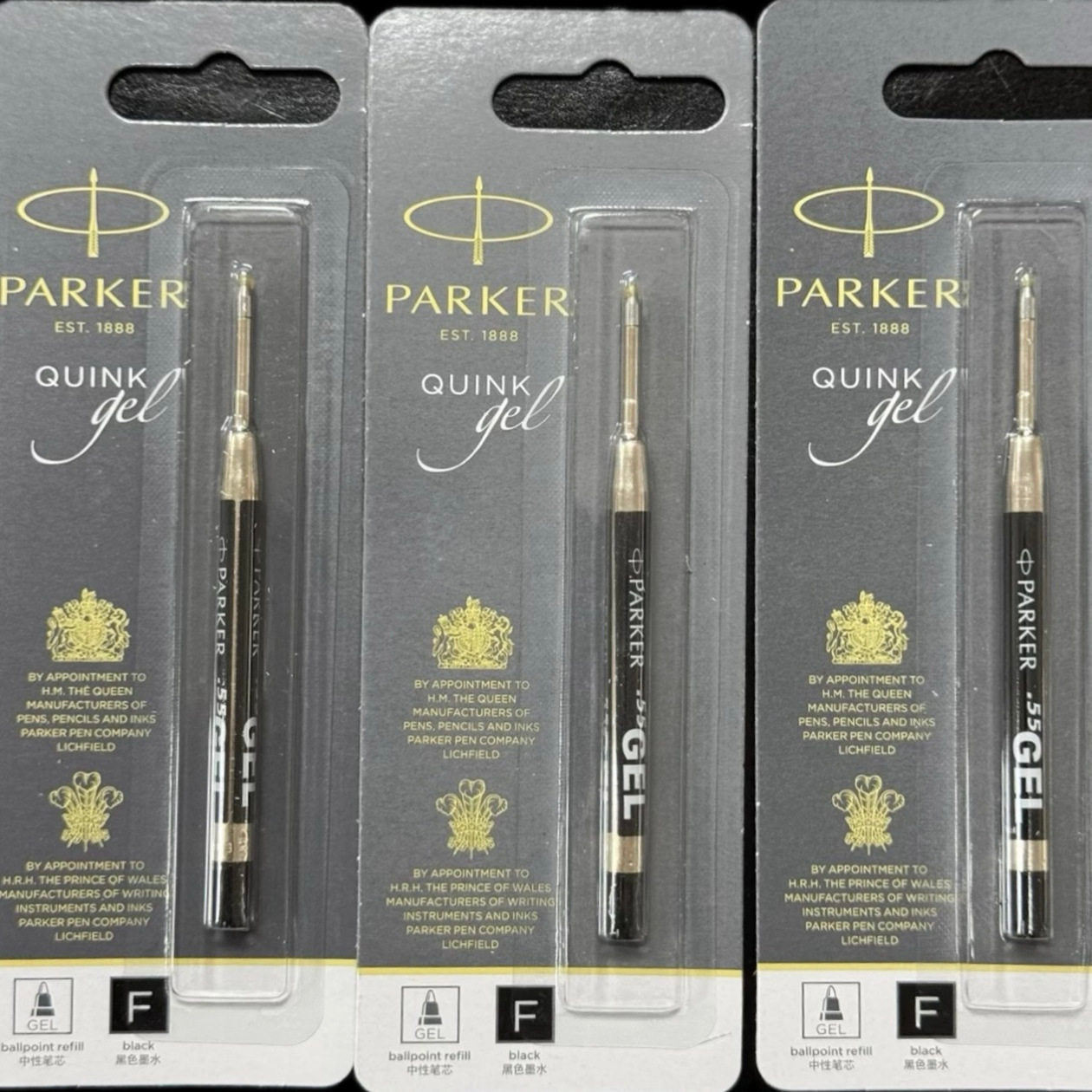 Parker Quink Gel Pen Refill - Fine Point 0.55mm - Black 3 Pack