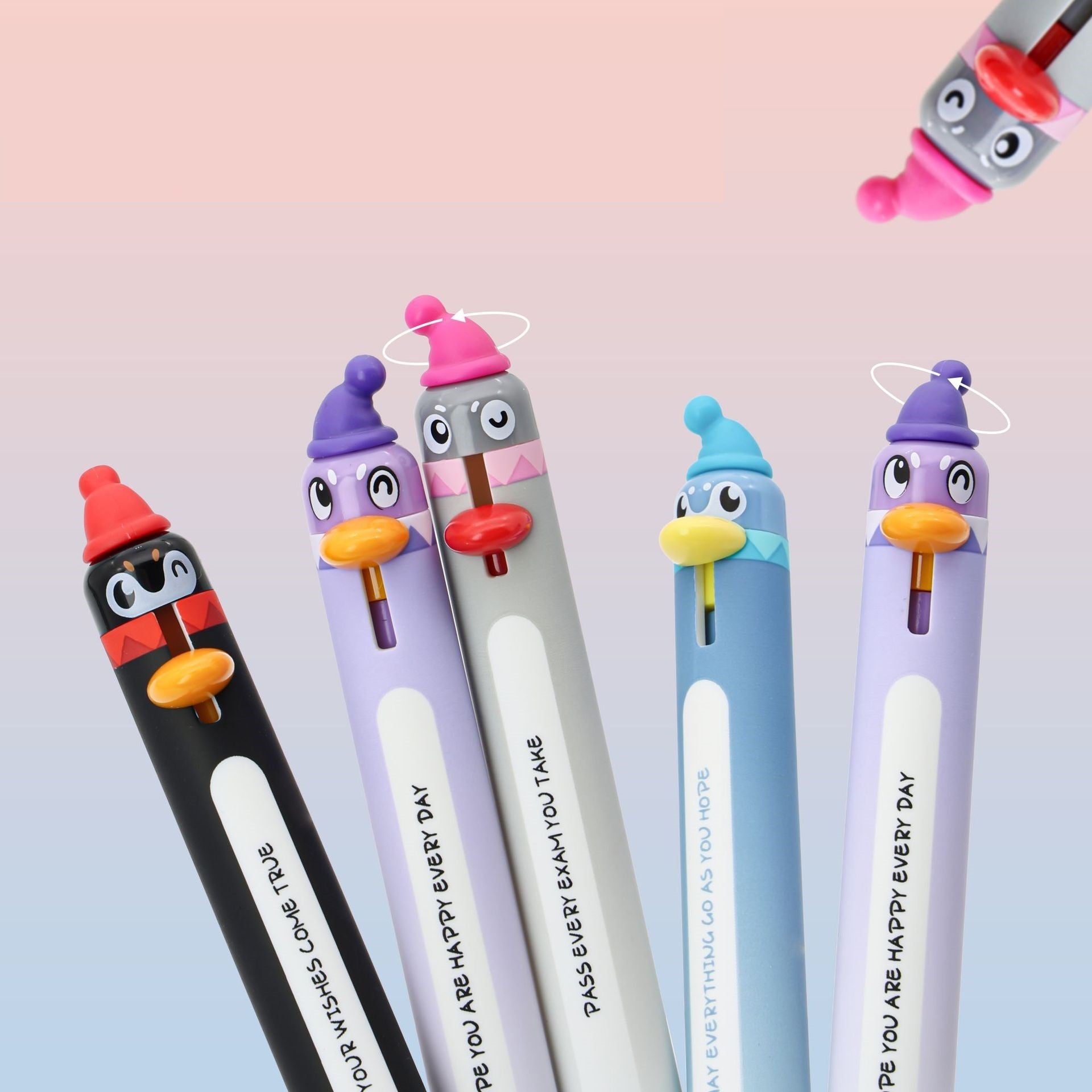 Cute Penguin Retractable Gel Pens 0.5mm Black Ink Set of 12 – Kawaii Fun
