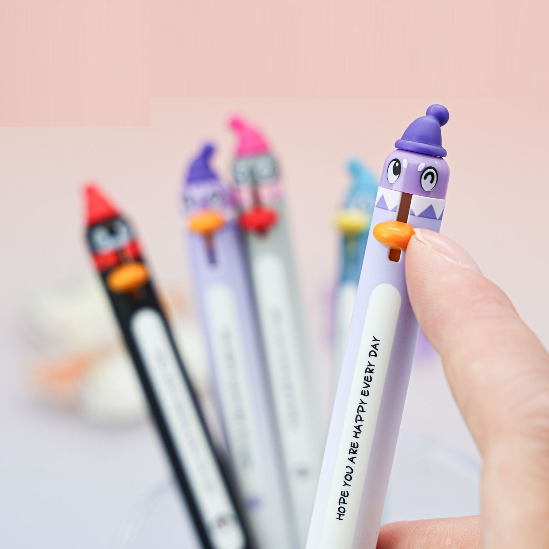 Cute Penguin Retractable Gel Pens 0.5mm Black Ink Set of 12 – Kawaii Fun