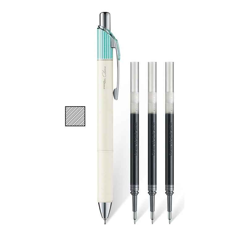 Pentel EnerGel Clena Gel Pen - 0.5mm - with 3pcs Black Ink Refills Green
