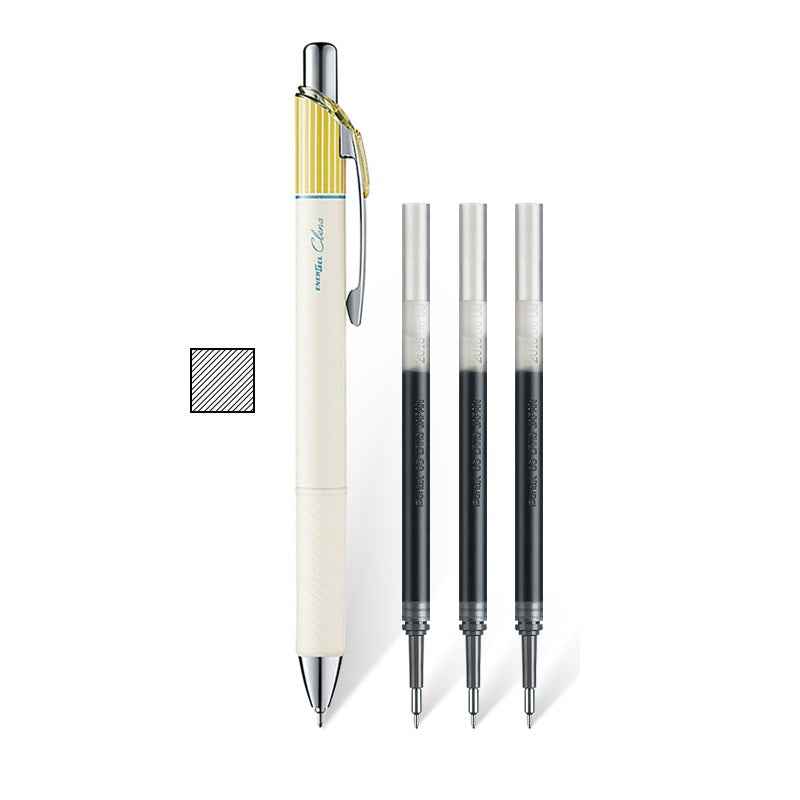 Pentel EnerGel Clena Gel Pen - 0.5mm - with 3pcs Black Ink Refills Yellow