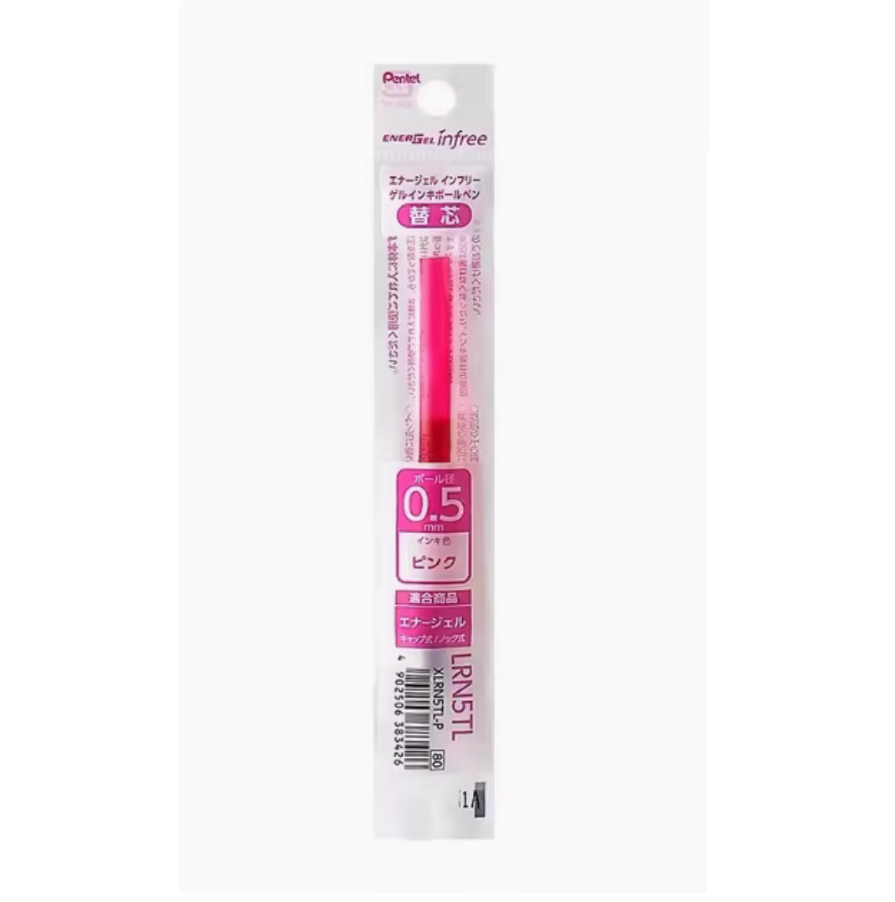 Pentel EnerGel Infree LRN5TL Gel Pen Refill - 0.5 mm - 5 Pack Pink