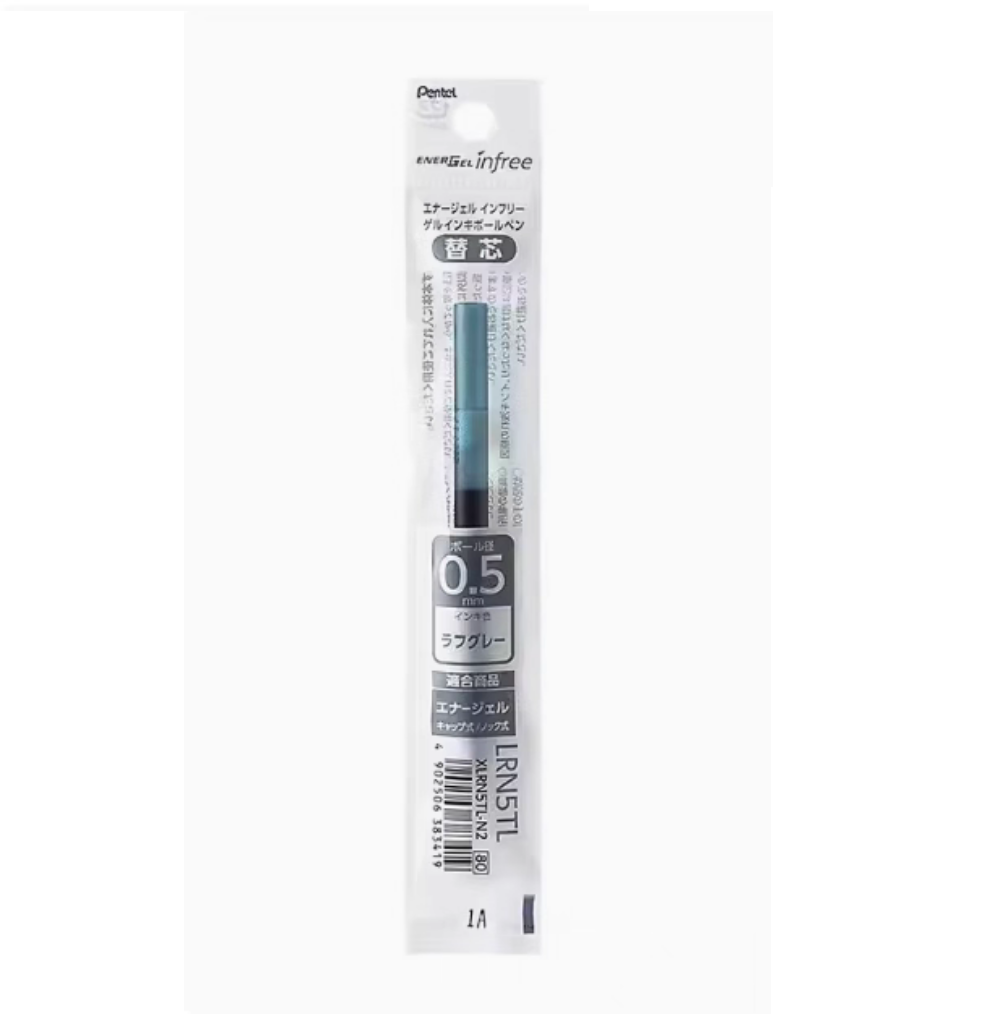 Pentel EnerGel Infree LRN5TL Gel Pen Refill - 0.5 mm - 5 Pack Grey