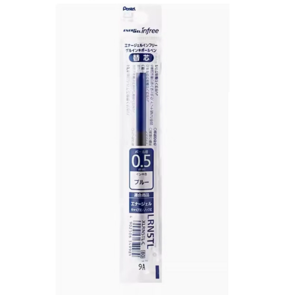 Pentel EnerGel Infree LRN5TL Gel Pen Refill - 0.5 mm - 5 Pack Blue Black