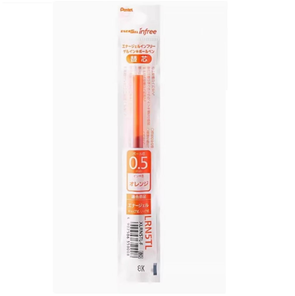 Pentel EnerGel Infree LRN5TL Gel Pen Refill - 0.5 mm - 5 Pack Orange