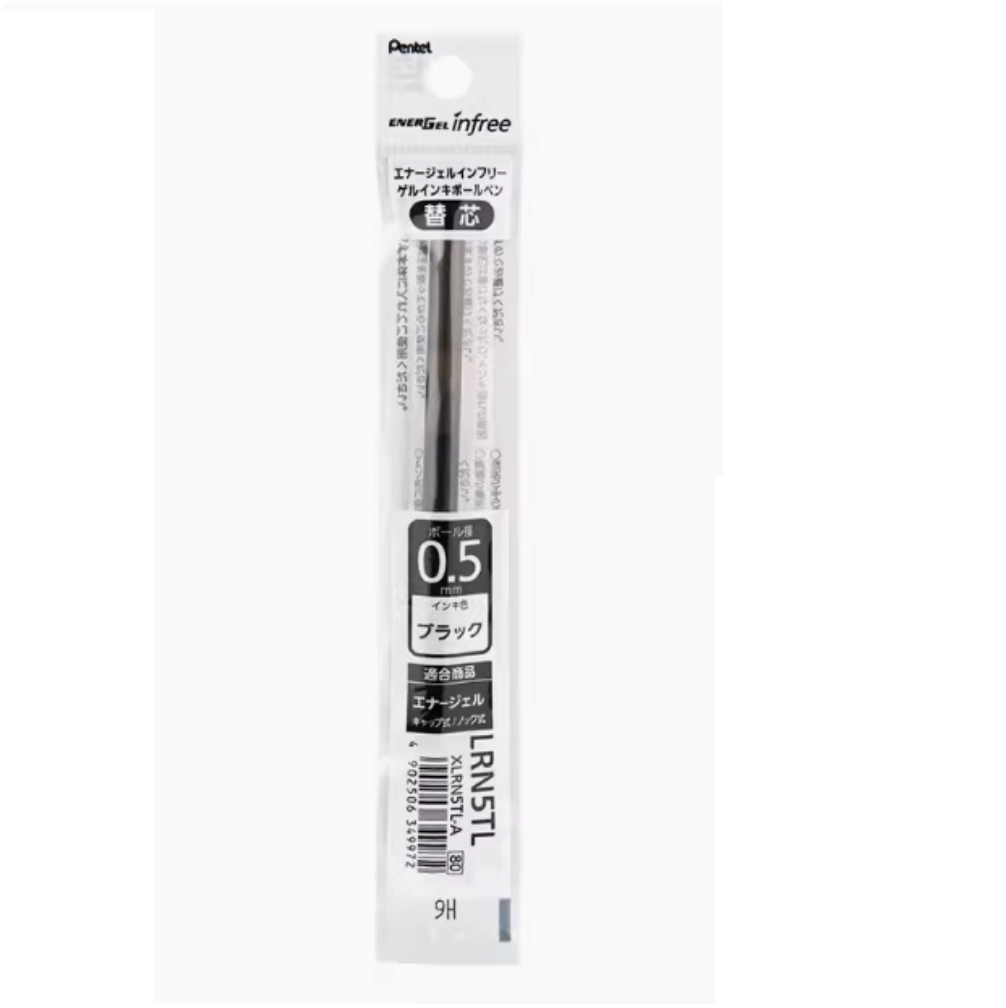 Pentel EnerGel Infree LRN5TL Gel Pen Refill - 0.5 mm - 5 Pack Black