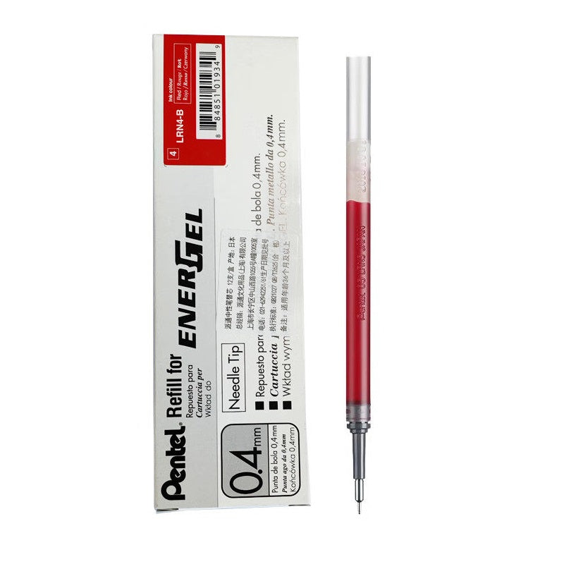 Pentel EnerGel LRN4 Needle-Point Gel Pen Refill - 0.4 mm - 12 Pack Red