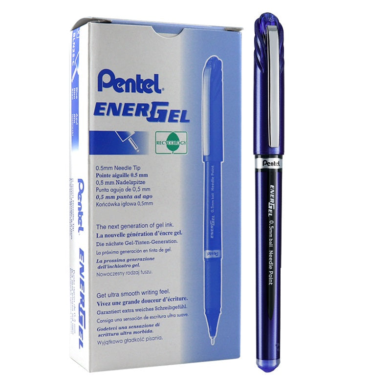 Pentel EnerGel Gel Ink Pen 0.5mm Fine Point Needle Tip,12 Pack Blue
