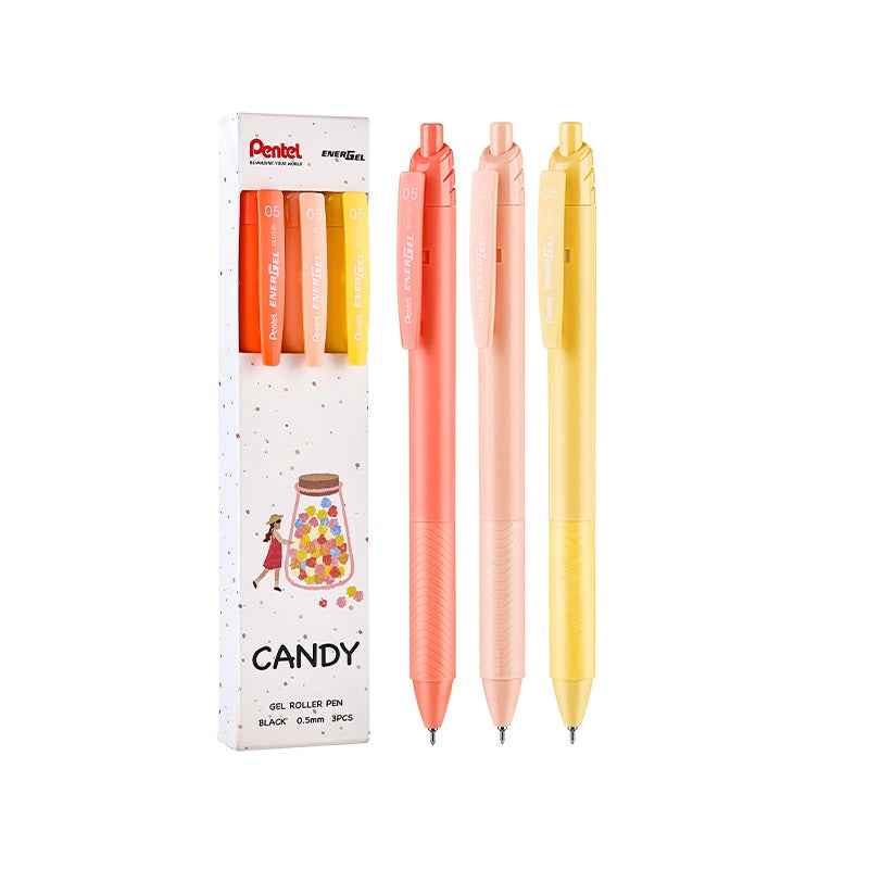 Pentel EnerGel Retractable Liquid Gel Pen,0.5mm,Black Ink,3 Color Candy A