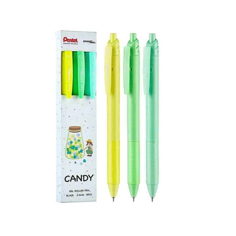 Pentel EnerGel Retractable Liquid Gel Pen,0.5mm,Black Ink,3 Color Candy A