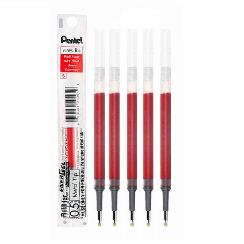 Pentel Energel LRP5 Gel Pen Refill - 0.5mm - Black/Blue/Red - 6 Pack Red