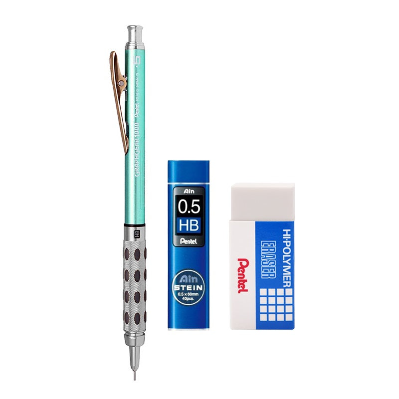Pentel Graphgear 1000 MechanIcal Pencil Set with Leads Eraser 0.5mm Sky Blue
